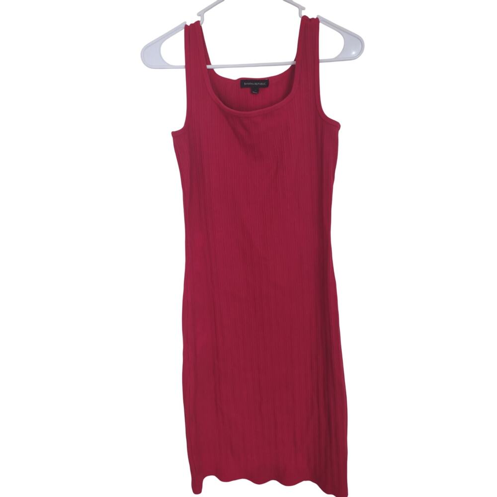 Banana Republic Ribbed Square-Neck Dress Medium Red Basic Casual‎ Preppy Classic